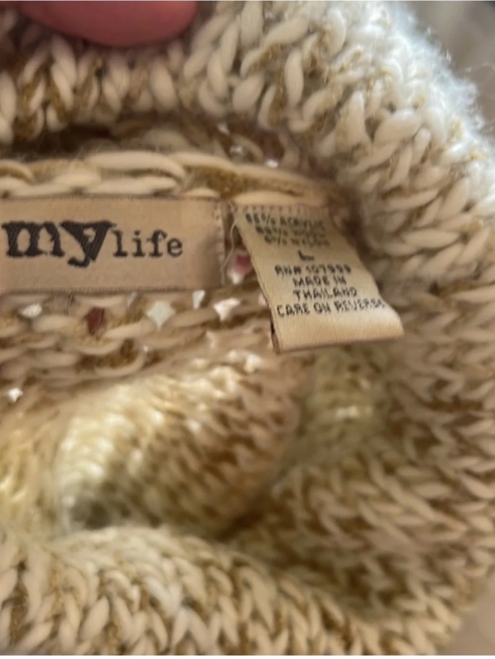 My Life Y2K Wool Blend Cream Gold Bell Sleeve Turtleneck Sweater L